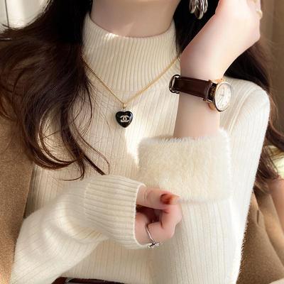 半高领毛衣女秋冬2025新款冬季加厚一体绒打底衫内搭修身针织上衣