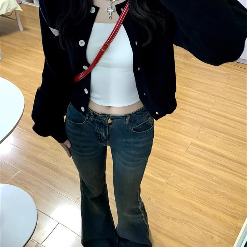 冷淡系高级感针织开衫早春秋2025新款黑色毛衣女短款外套长袖上衣