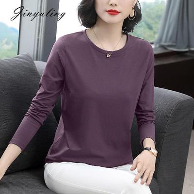 纯棉长袖打底衫女内搭加绒上衣中年妈妈春秋2025年新款内搭T恤女