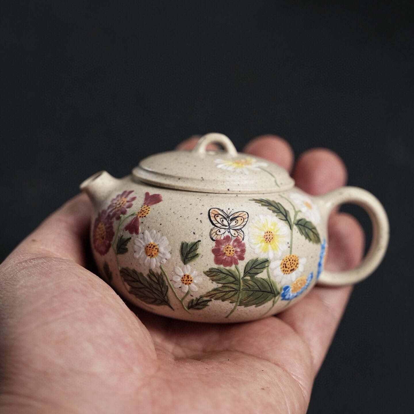 花园小福袋宜兴紫砂壶容量100cc白玉段娇小圆润可爱手工泥绘送礼