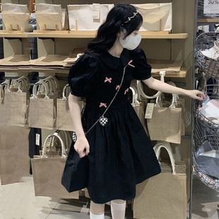 学院风夏季 a字裙子 甜美娃娃领蝴蝶结显瘦连衣裙女学生韩版 中长款