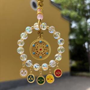 新款五路财神挂件车载件平安纳福车内后视镜水晶车挂装饰品