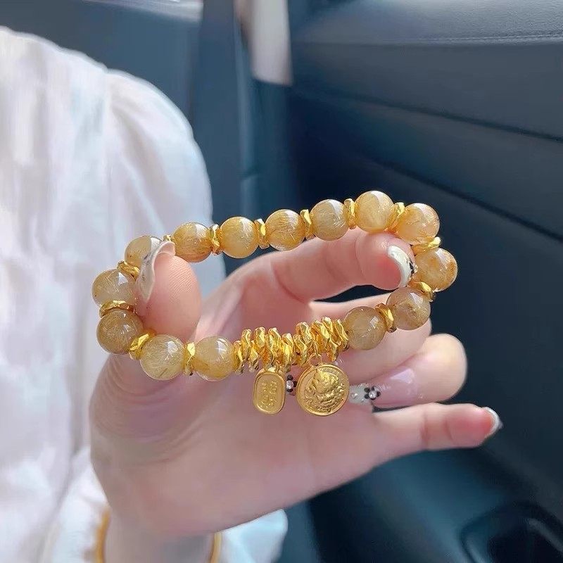 新中式黄财神天然金发晶手串女小众设计复古风手链招财高级感手饰,饰品/流行首饰/时尚饰品新,手链,淘宝优惠券,粉丝福利购,淘宝优惠卷