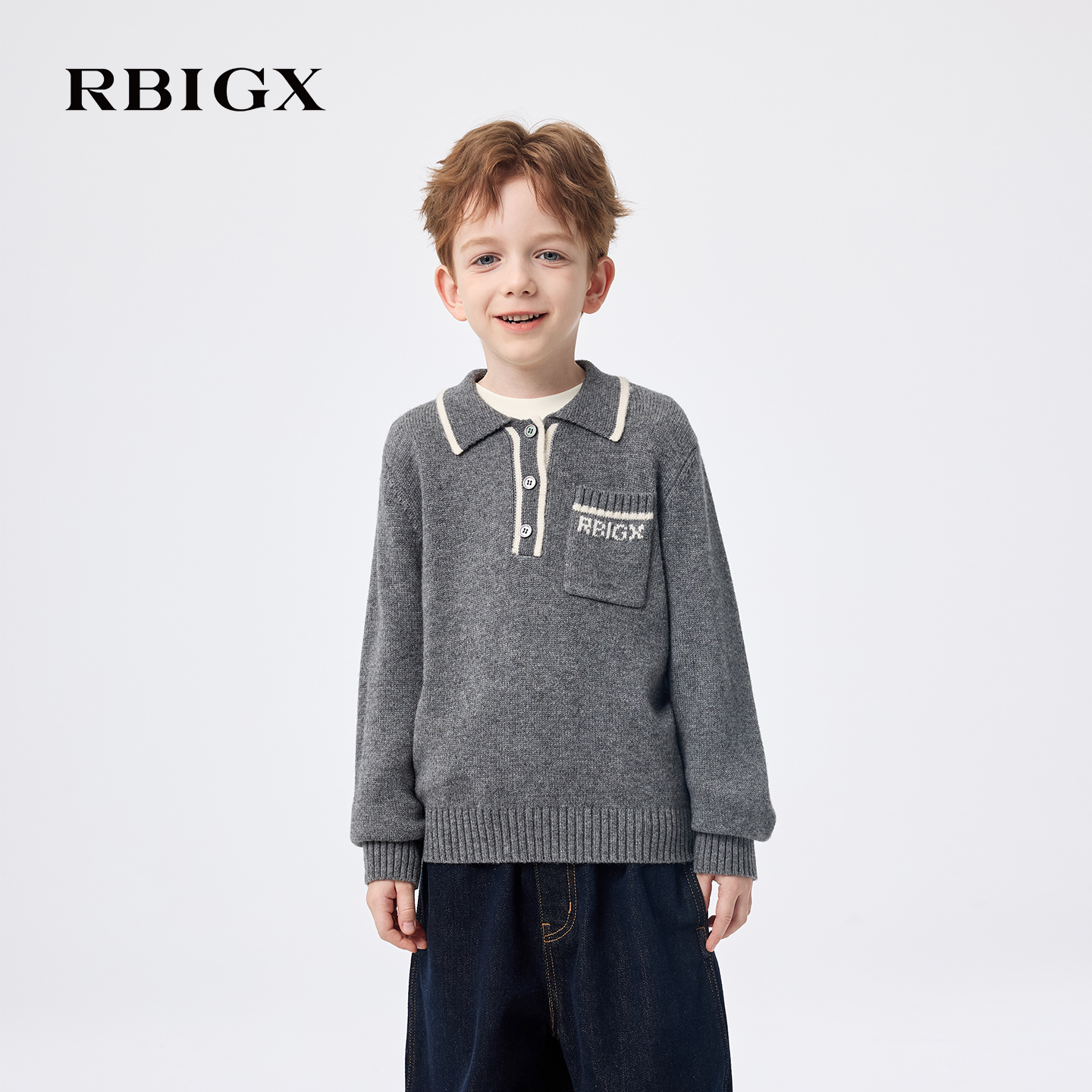 【商场同款】RBIGX瑞比克童装2025冬季学院风翻领潮流毛衫毛衣