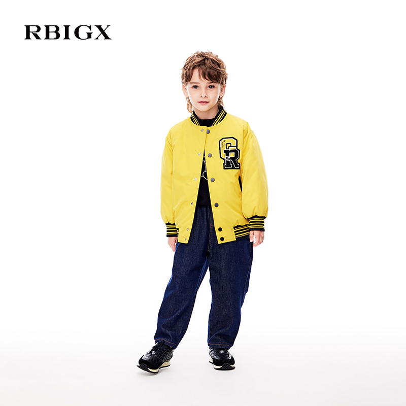 RBIGX瑞比克童装冬季新款棒球服式撞色罗纹潮流保暖羽绒服