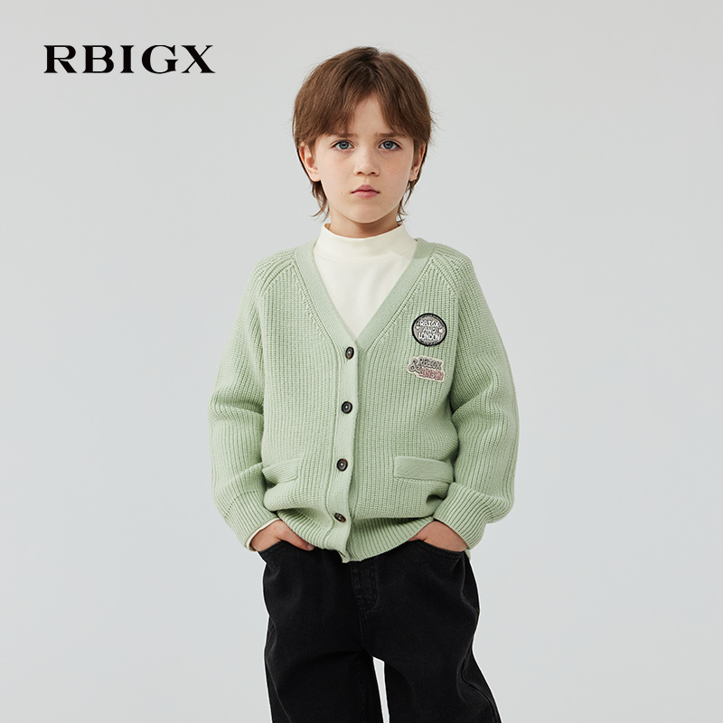 RBIGX瑞比克童装2025冬季新款经典羊毛V领开衫帅气百搭毛衫毛衣