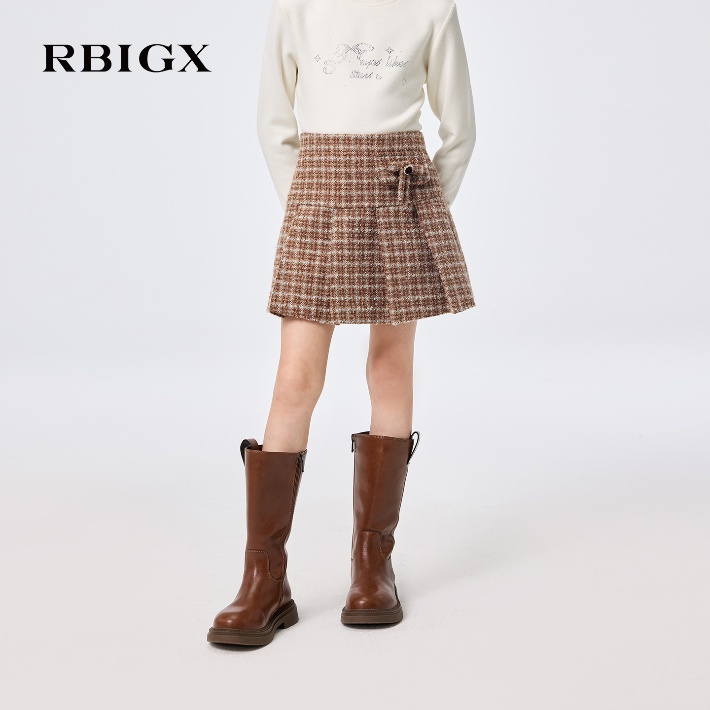 【商场同款】RBIGX瑞比克童装25冬季新款格子高雅小香风百褶裙子