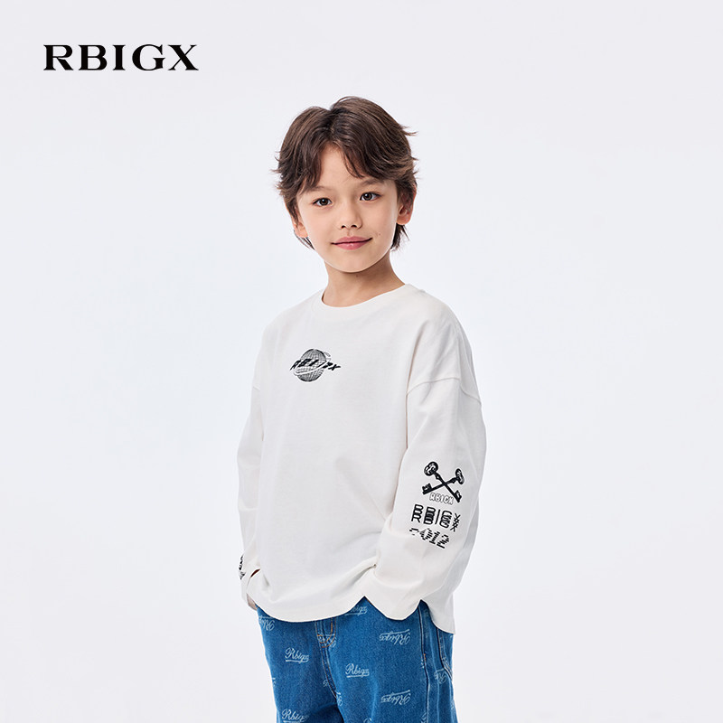 RBIGX瑞比克童装秋季新款美式酷感男童长袖T恤印花休闲上衣
