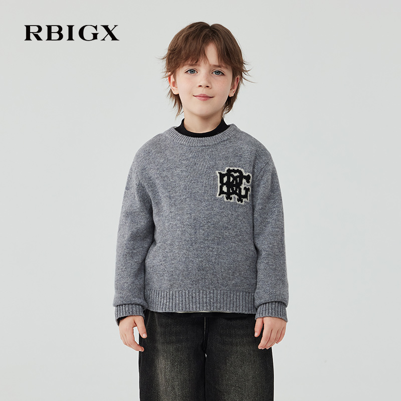 【100%羊毛】RBIGX瑞比克童装2025冬季撞色长袖毛衫针织衫毛衣