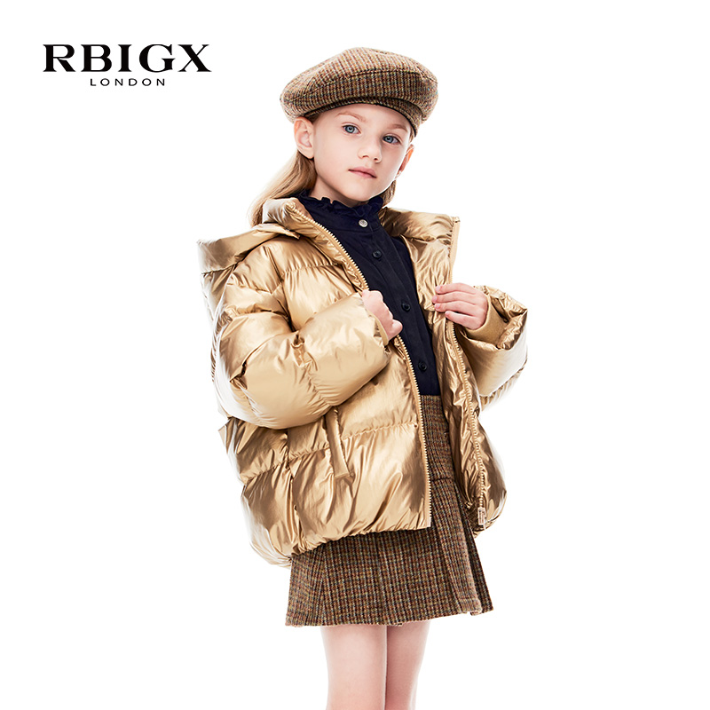RBIGX瑞比克童装冬季新款光泽可脱卸兜帽帅气儿童羽绒服