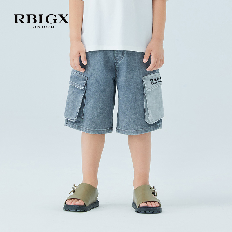 RBIGX瑞比克童装夏季新款男童帅气休闲撞色口袋牛仔中裤