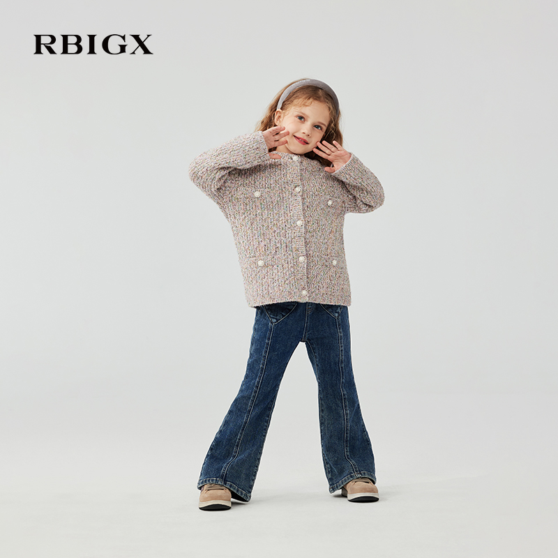 RBIGX瑞比克童装2025冬季新款女童小香风甜美多色混纱针织开衫