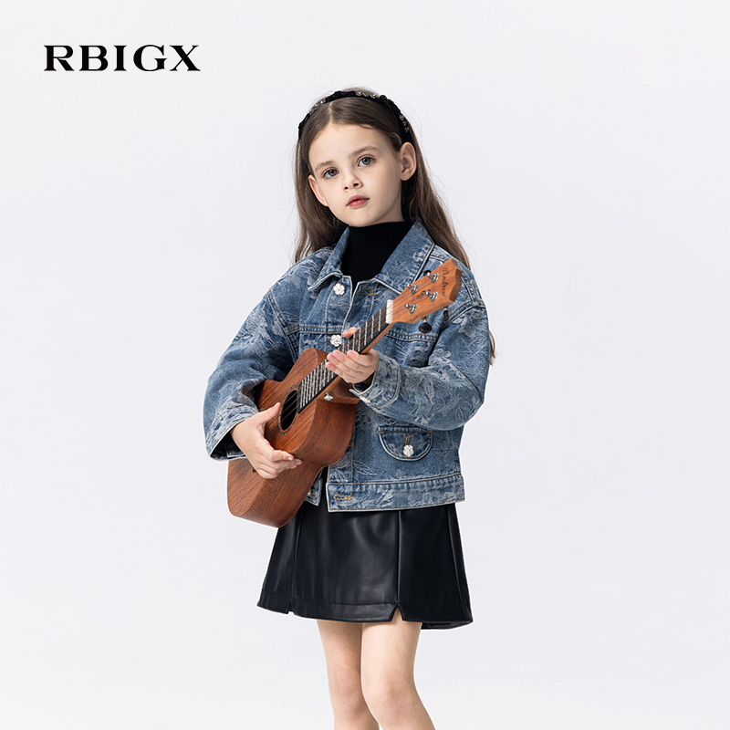 RBIGX瑞比克童装2025秋季新款女童百搭花朵型纽扣牛仔外套