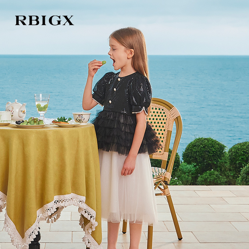 【商场同款】RBIGX瑞比克童装2025夏季新款撞色梦幻礼服连衣裙