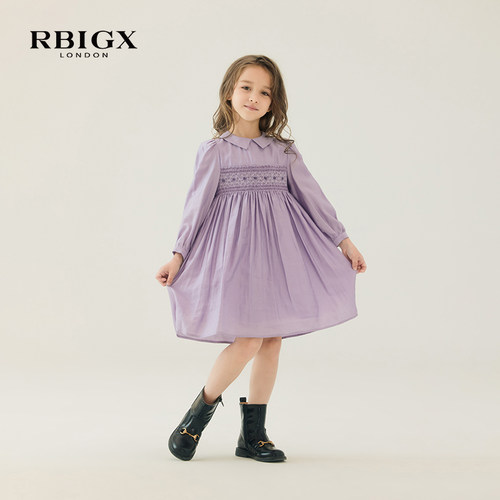 RBIGX瑞比克童装秋季新款公主裙打揽绣花泡泡袖设计感连衣裙