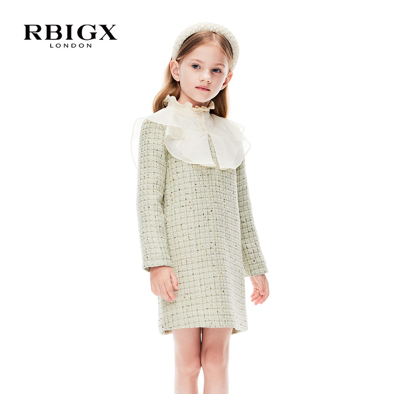 RBIGX瑞比克童装冬季新款小香风绿色中式丝绒公主裙连衣裙