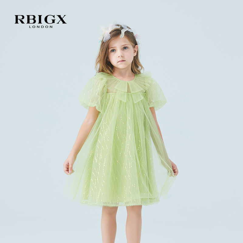 RBIGX瑞比克童装夏季新款百搭潮流设计感女童蝴蝶结领连衣裙