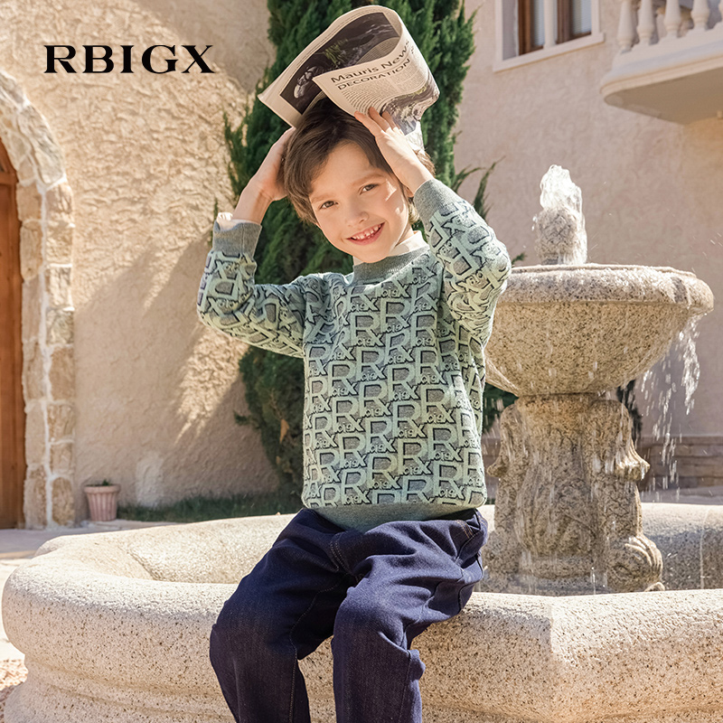 RBIGX瑞比克童装秋季新款儿童设计感毛衣满版洋气套头针织衫