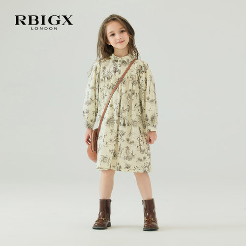 RBIGX女童秋装设计感花版连衣裙