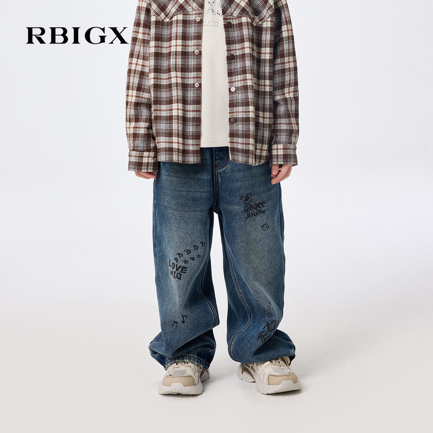 【商场同款】RBIGX瑞比克童装2025冬季新款透气童趣宽松牛仔裤