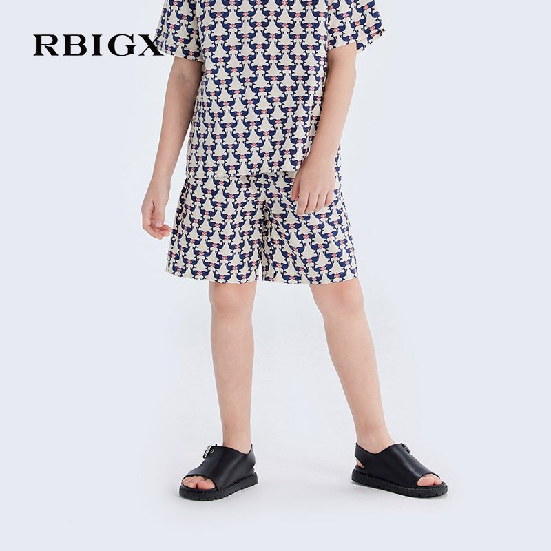 RBIGX瑞比克童装夏季新款满幅洋气花版定制中裤潮流男童裤子