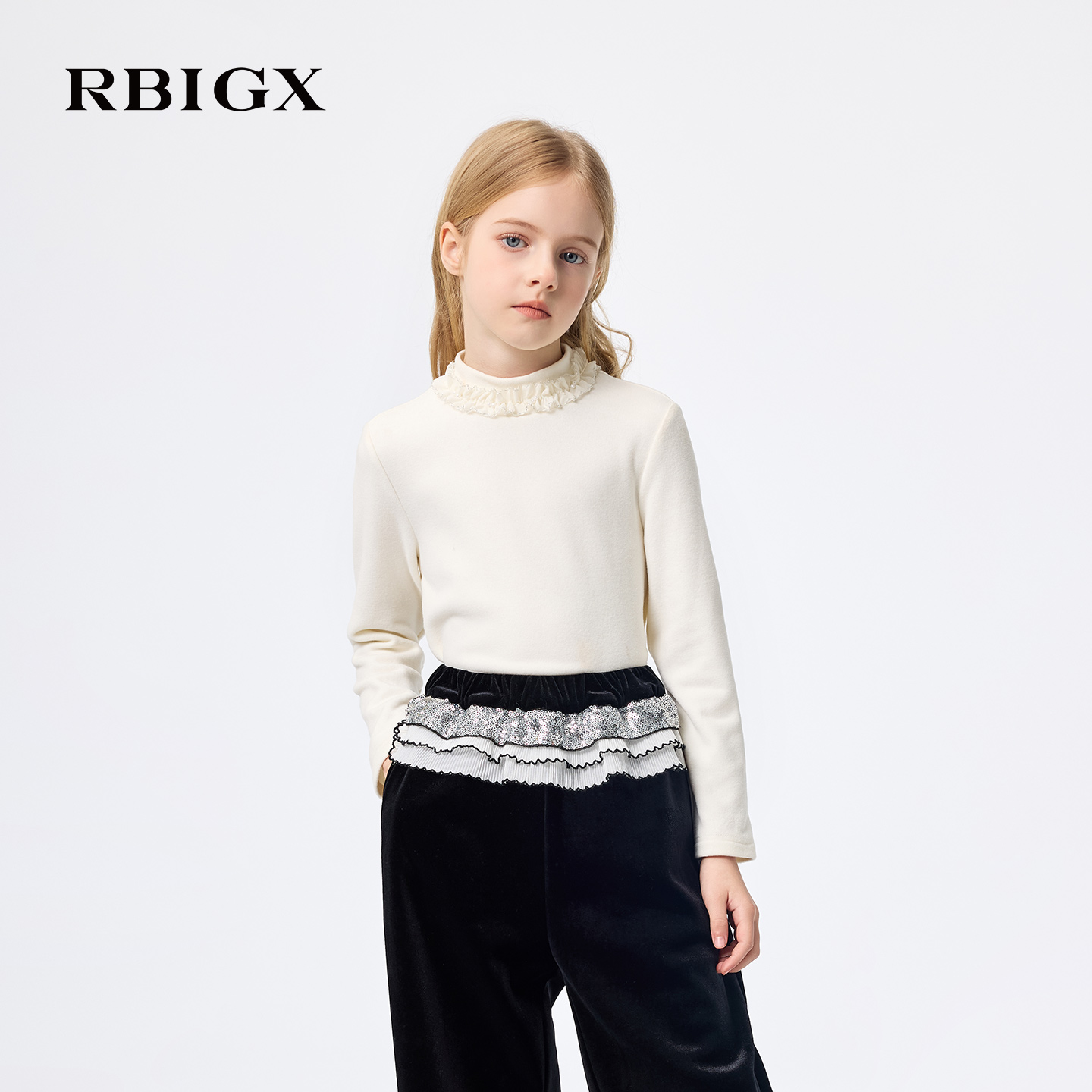 【商场同款】RBIGX瑞比克童装2025冬季新款打底衫木耳边长袖T恤