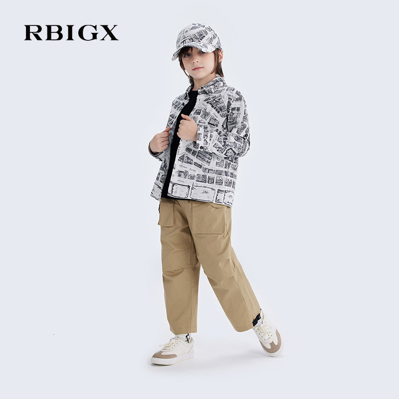 RBIGX瑞比克童装春季新款男童衬衫印花帅气长袖上衣儿童衬衣