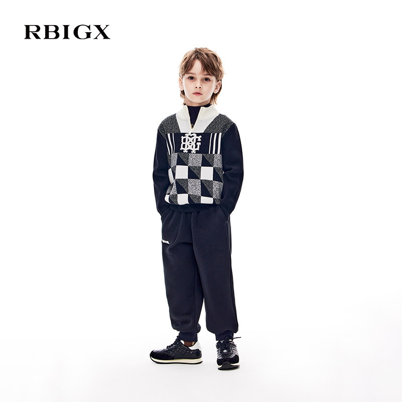RBIGX瑞比克童装冬季新款潮流百搭设计感休闲套头拉链针织衫