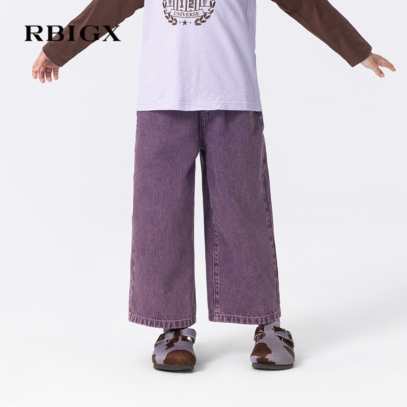 RBIGX瑞比克童装2025秋季直筒裤休闲宽松阔腿长裤牛仔裤