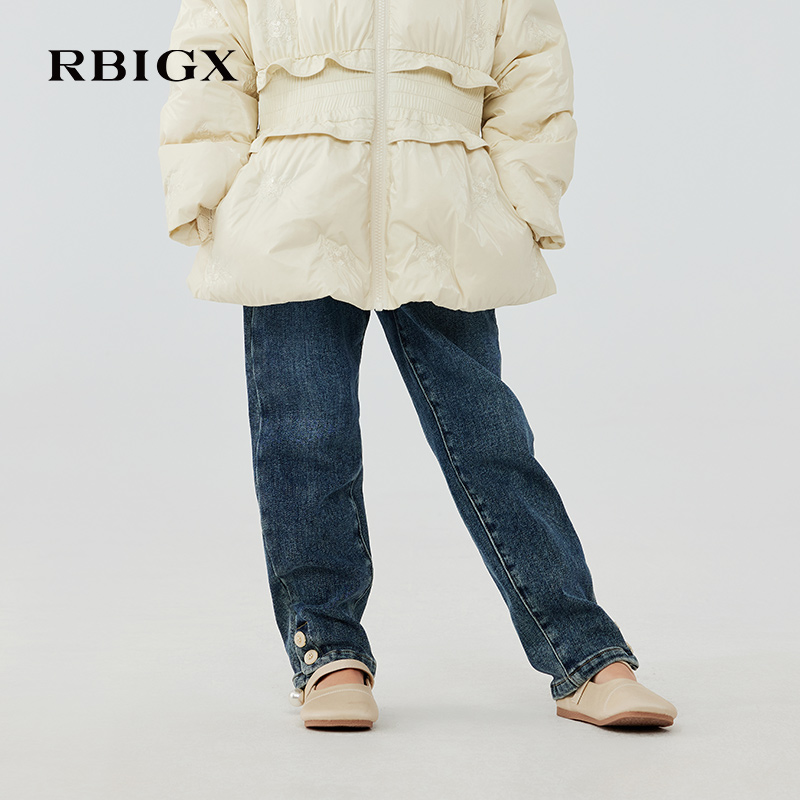 RBIGX瑞比克童装2025冬季新款加绒保暖甜美舒适小香风牛仔裤