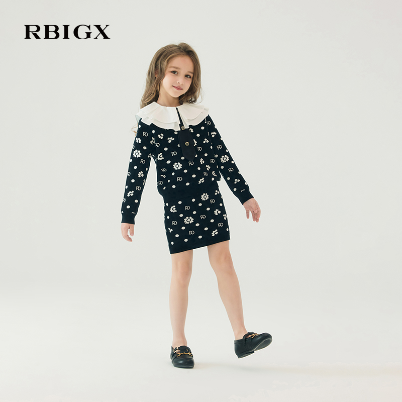 RBIGX瑞比克童装秋季新款女童设计感满版花朵半裙公主裙子