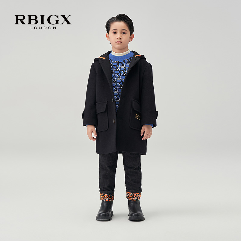 【清仓】RBIGX瑞比克童装冬季连帽羊毛保暖设计感潮流大衣