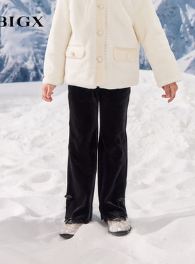 RBIGX瑞比克童装2025冬季新款新中式保暖舒适丝绒喇叭裤长裤子