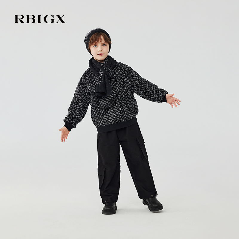 RBIGX瑞比克童装2025冬季新款洋气绣花保暖宽松休闲多袋工装裤