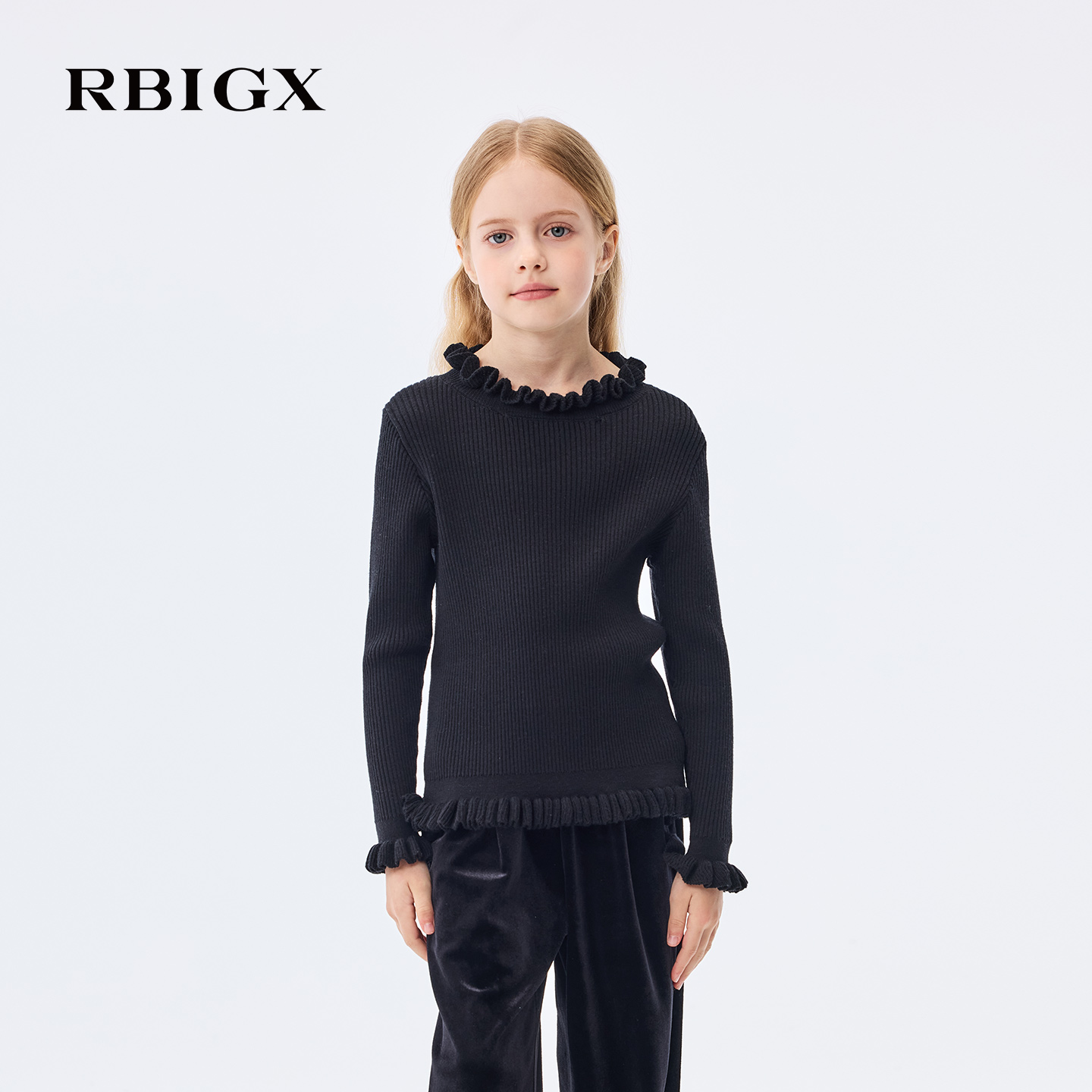 【商场同款】RBIGX瑞比克童装2025秋季新款纯色蝴蝶结提花毛衣