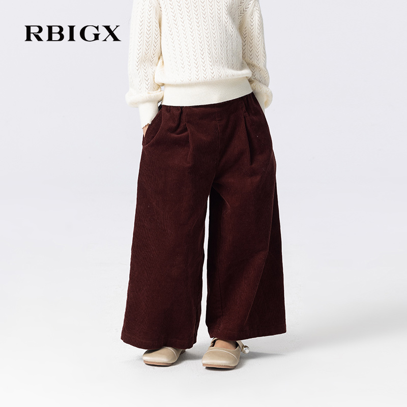 RBIGX瑞比克童装2025秋季新款女童长裤灯芯绒宽松设计感阔腿裤