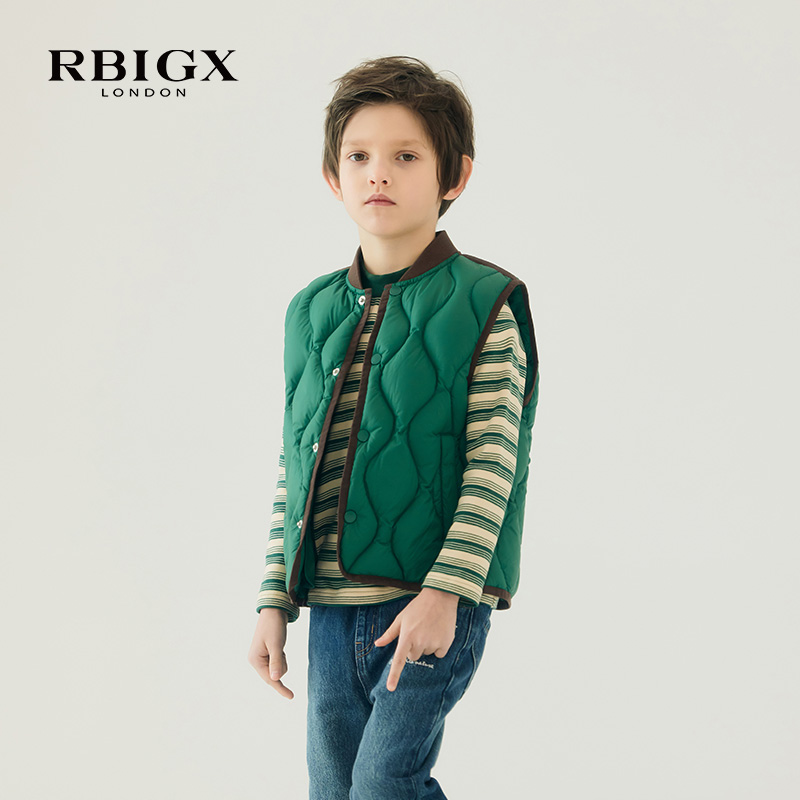 RBIGX瑞比克童装冬季保暖潮流绿色设计感男童帅气羽绒马甲