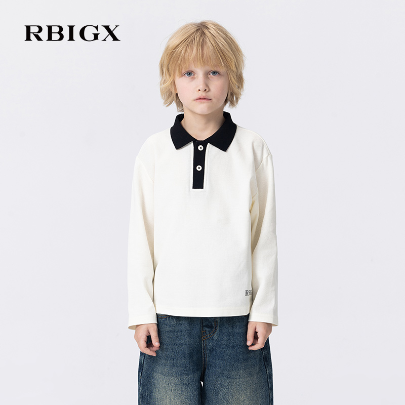 RBIGX瑞比克童装2025秋季新款简约大方Polo领柔软舒适长袖t恤