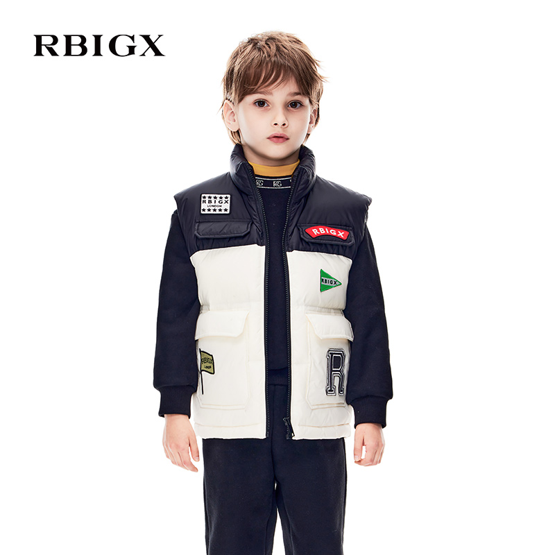 RBIGX瑞比克童装冬季新款洋气绣花标复古羽绒马甲羽绒服