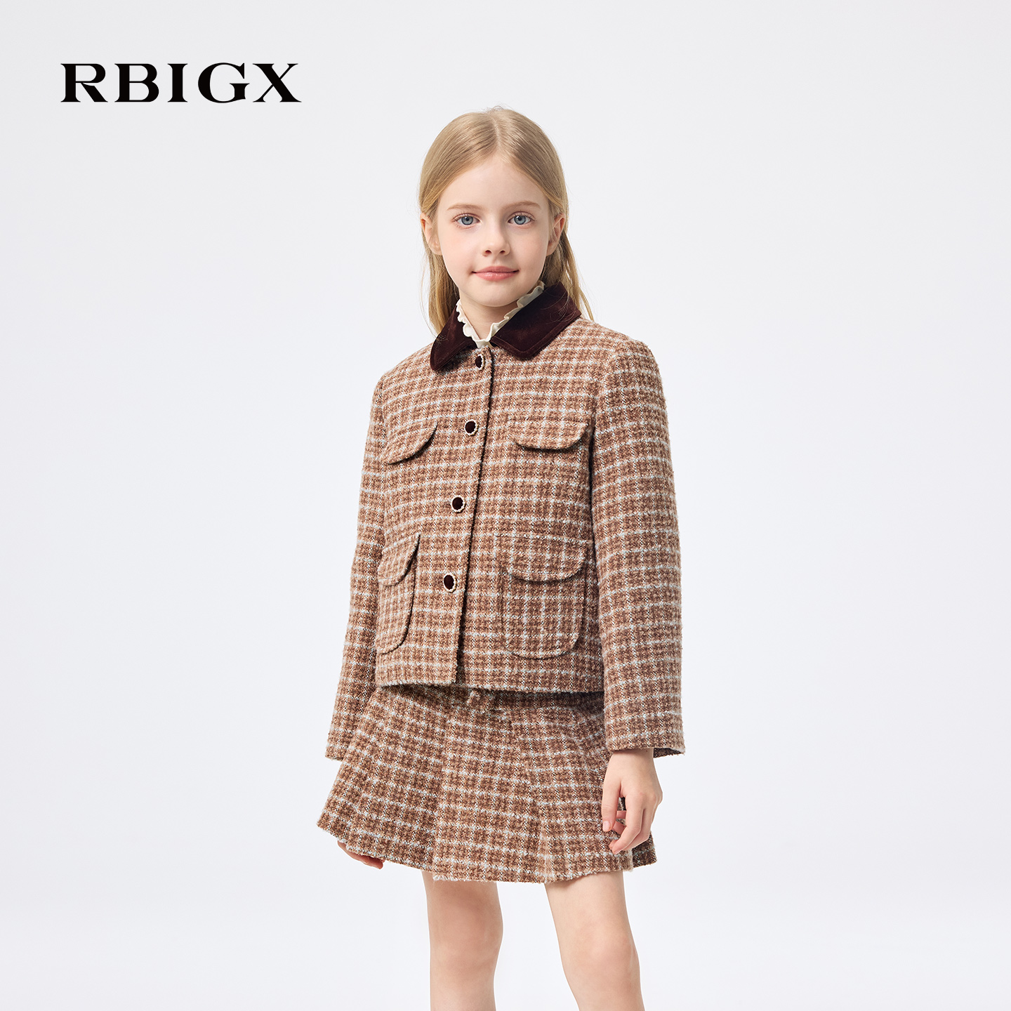 【商场同款】RBIGX瑞比克童装25冬季新款格子小香风撞色精致外套