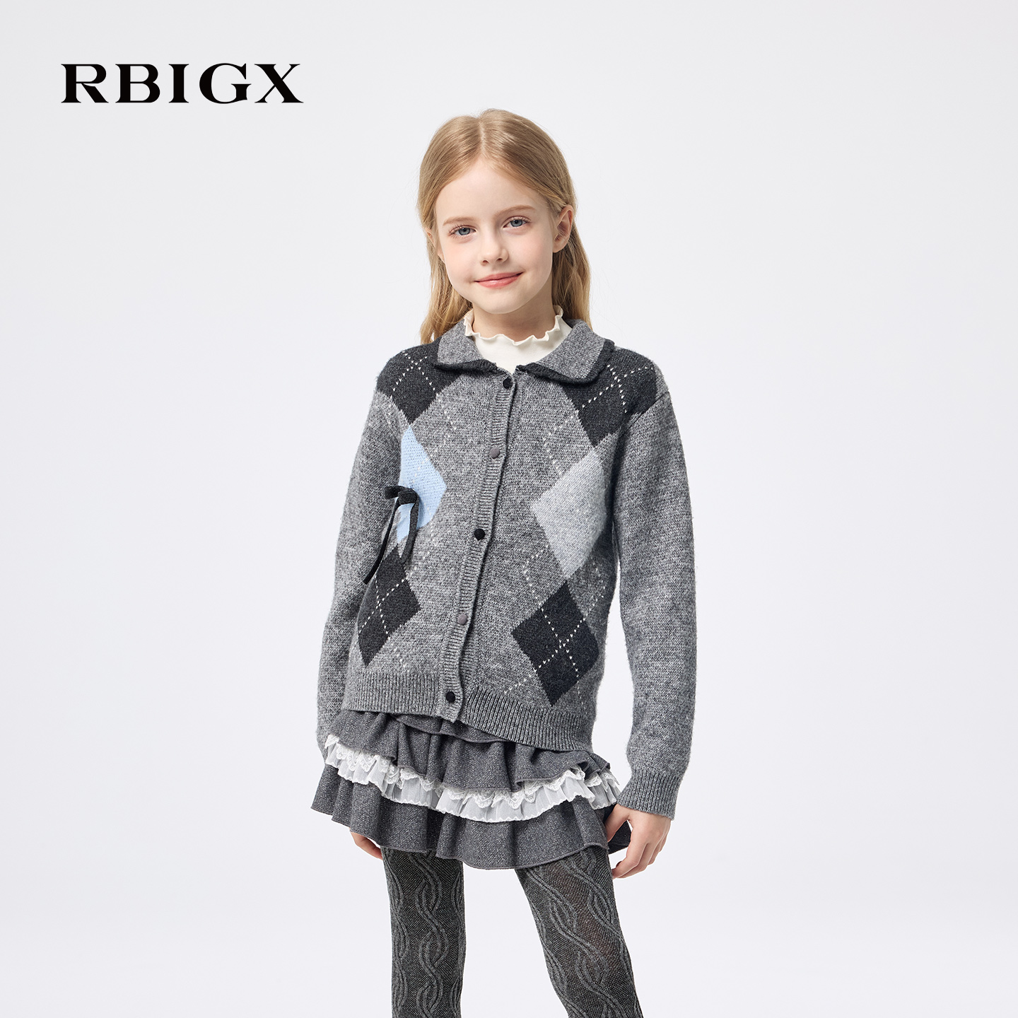 【商场同款】RBIGX瑞比克童装2025冬季新款羊毛翻领撞色混纺开衫