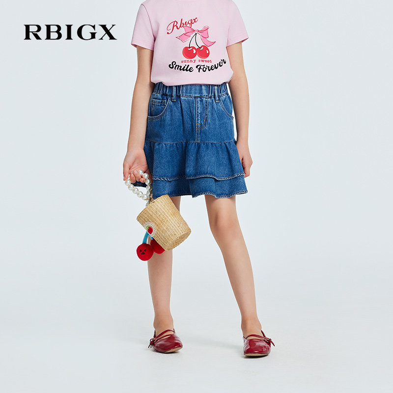 RBIGX瑞比克童装2026夏新款女童高腰牛仔A字短裙百搭休闲半身裙