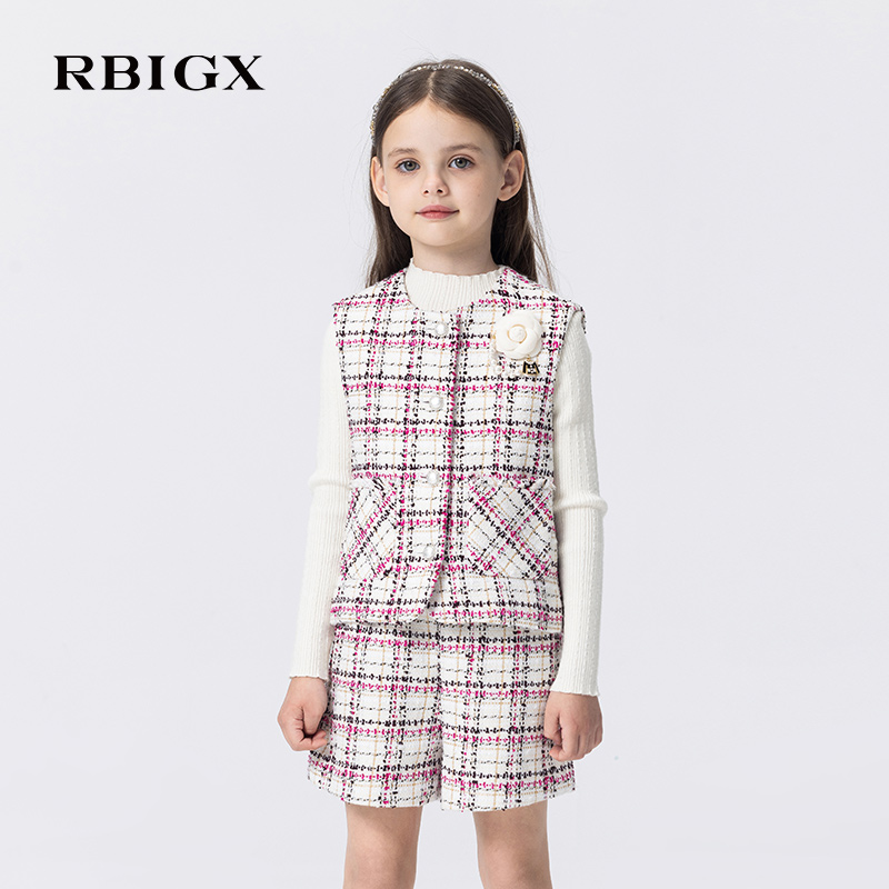 RBIGX瑞比克童装2025秋季新款小香风格子公主潮流提花面料马甲
