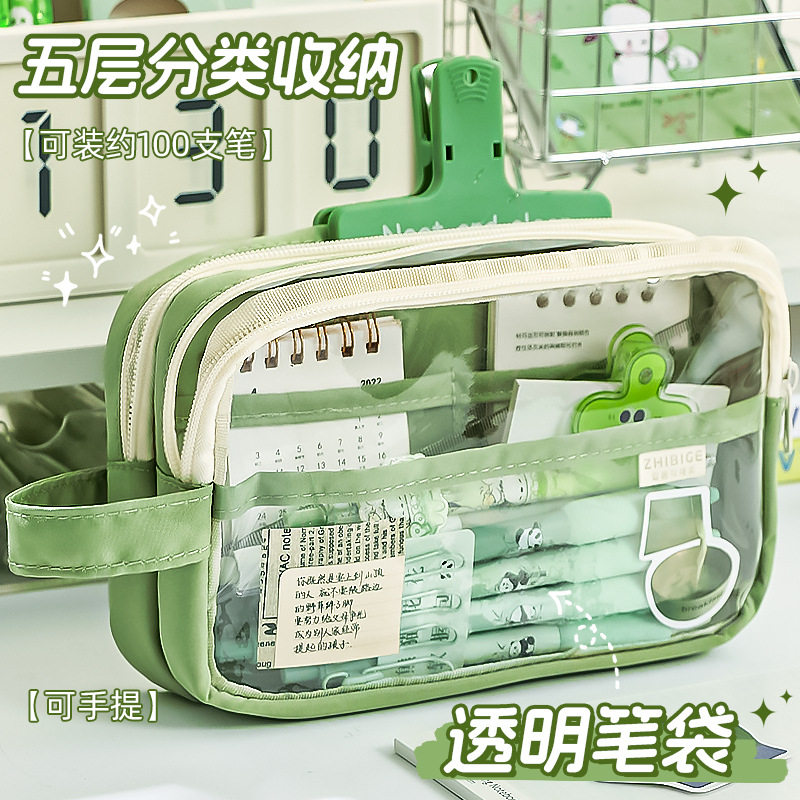 Large Capacity Pencil Case 3 Compartment Pouch Pen Bag Doubl