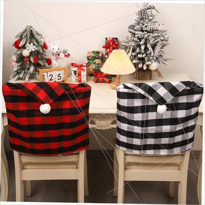 New plaid fabric chair cover with hairball for Christmas