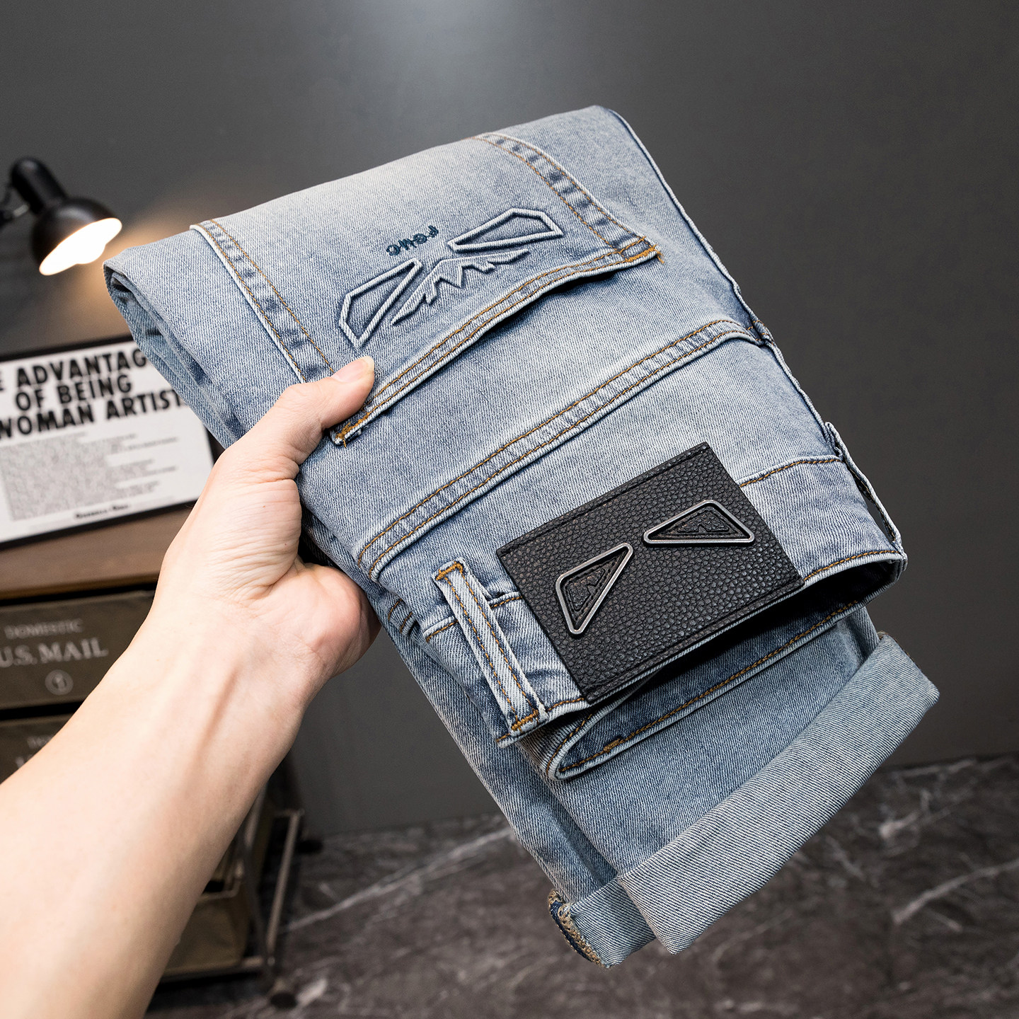 欧洲站潮牌水洗蓝色牛仔裤男2026新款修身小直筒春夏薄款高端裤子