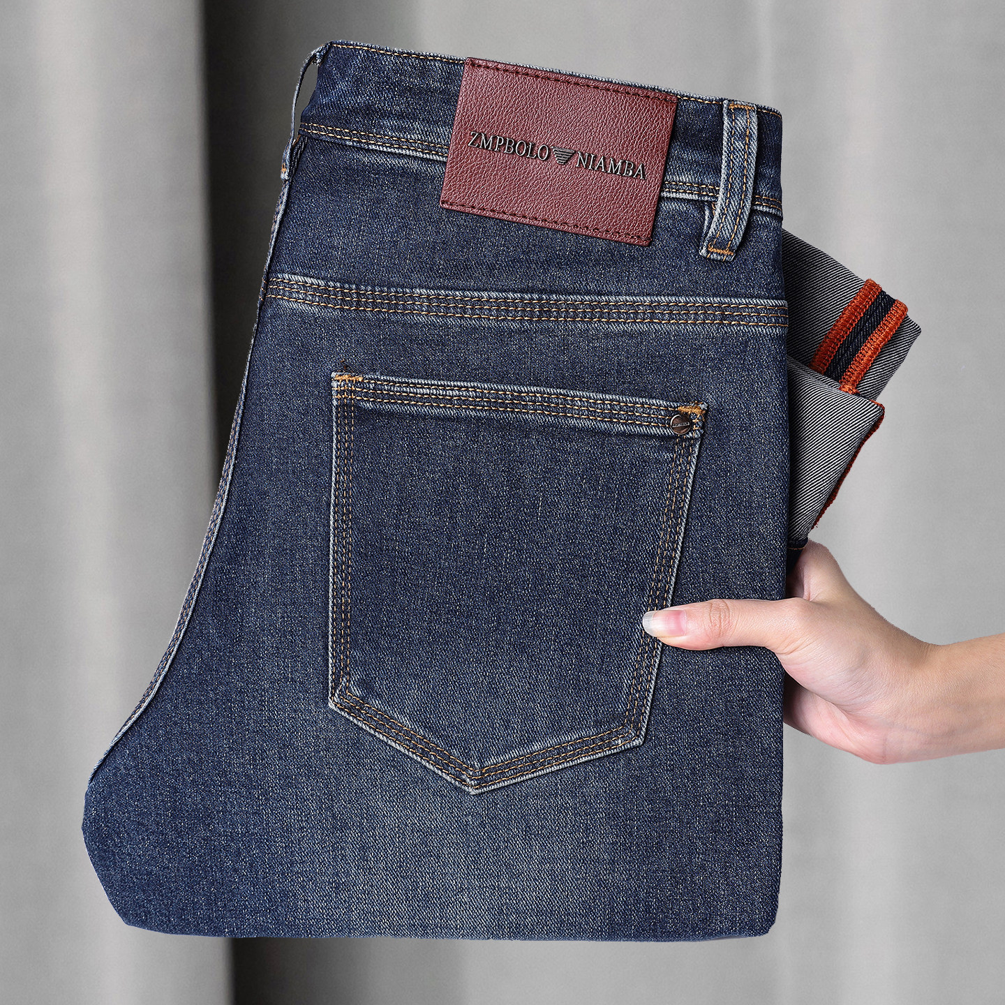 法国高端品牌牛仔裤男修身小直筒秋冬季厚款潮流百搭轻奢蓝色裤子