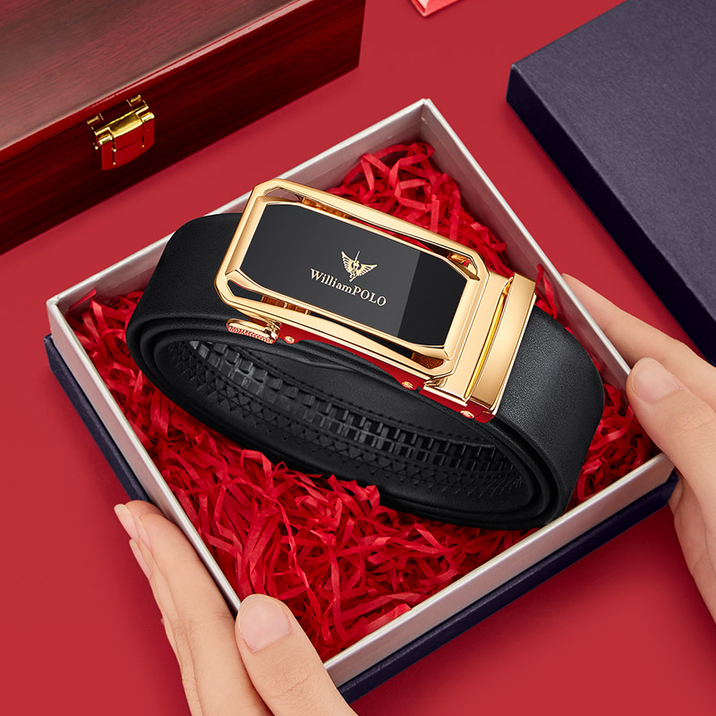 保罗男士皮带真皮正品纯牛皮自动扣腰带七夕礼物送男友送老公裤带