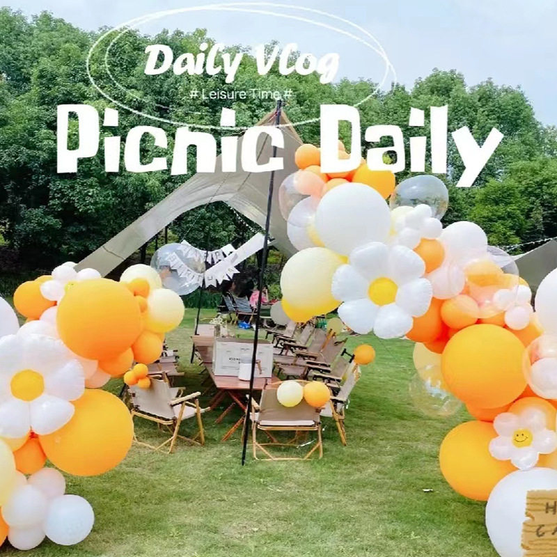 生日场景布置用品小红书户外野餐气球链装饰露营生日派对场景布置