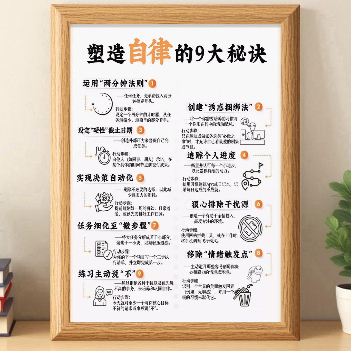 2026塑造自律的9大秘诀自律坚持励志摆件书法字画桌面摆台装饰画